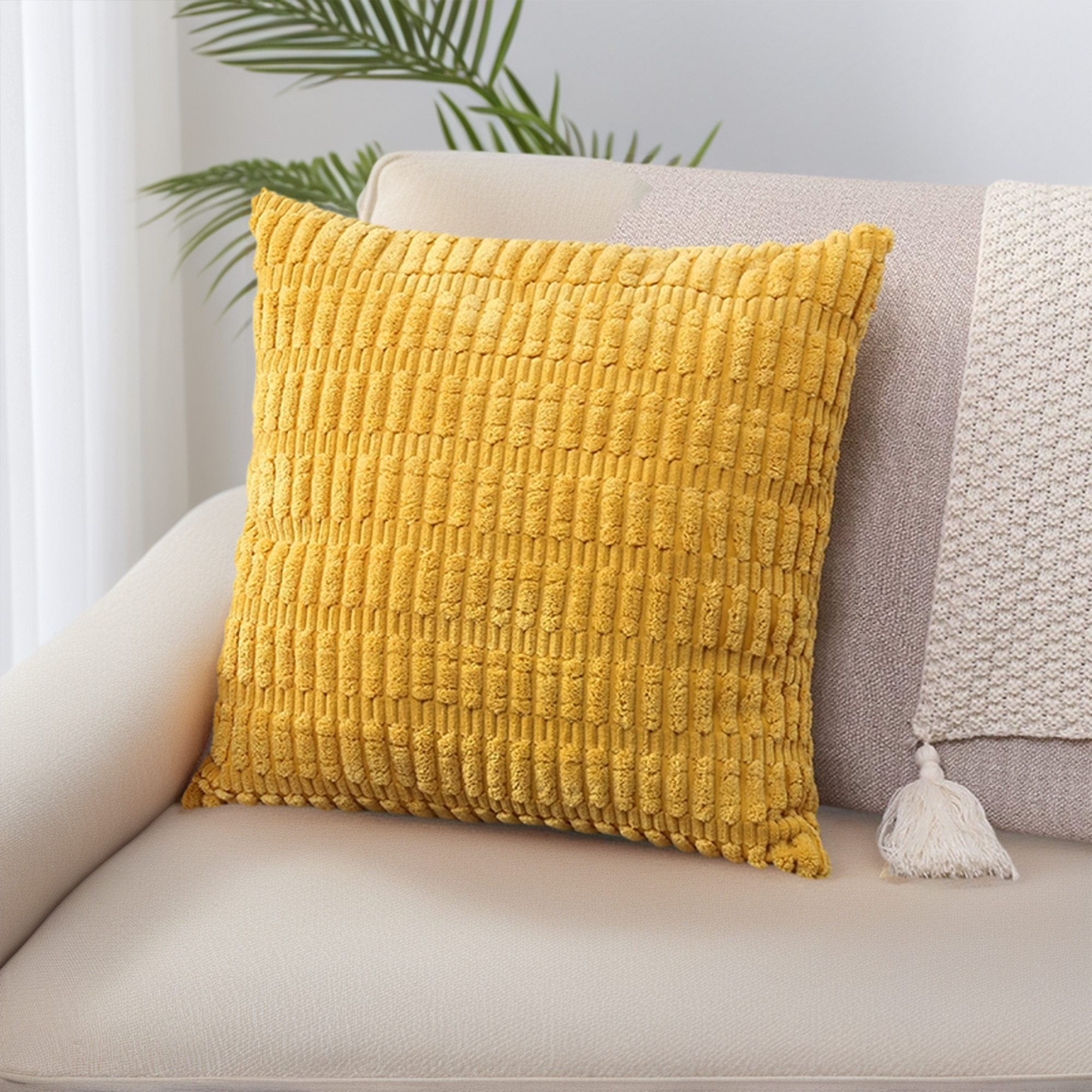 Unique Bargains 4 Pcs Solid Texture Throw Pillow Covers Yellow/Dark Blue 18 x 18 Inch