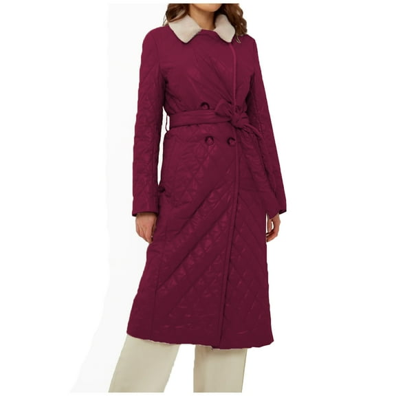 ShomPort Women's Fuzzy Fleece Lined Lapel Open Front Tie Waist Long Coat Warm Winter Outwear Jackets