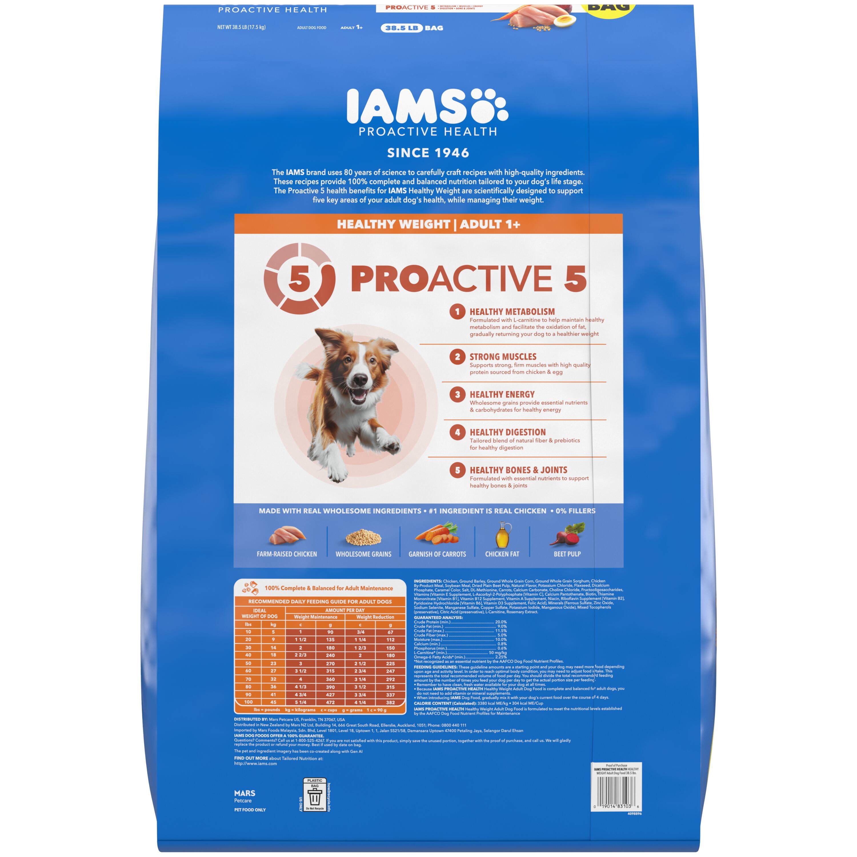 IAMS Proactive Healthy Weight Control Adult Dry Dog Food With Real Chicken, 38.5lb Bag
