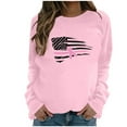 thumbnail image 2 of Luxalzxs Pink Ribbon Breast Cancer Shirt for Women American Flag Graphic Print Pullover Casual Long Sleeve Crewneck Sweatshirt October Cancer Fighter Shirts, 2 of 4