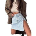 thumbnail image 2 of Skorts Skirts for Women Denim Mini Skirt Side Slit with Zippered Light Blue S, 2 of 7