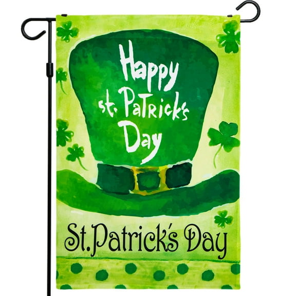 G128 - St Patrick's Day Garden Flag, St Patrick's Themed Decorations - Leprechaun Hat, Rustic Holiday Seasonal Outdoor Flag 12" x 18"