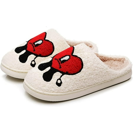 

PIKADINGNIS Bad Cute Bunny Slippers For Women Men Cartoon Embroidery Warm Couples Casual Slippers Comfortable Winter Love Pattern Non-Slip Sole Indoor Outdoor Slippers Red