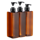 thumbnail image 1 of Botellas de champú marrones, paquete de 3 botellas vacías de 500 ml, dispensador de jabón de plástico recargable a prueba de fugas para cocina y baño, 1 of 5