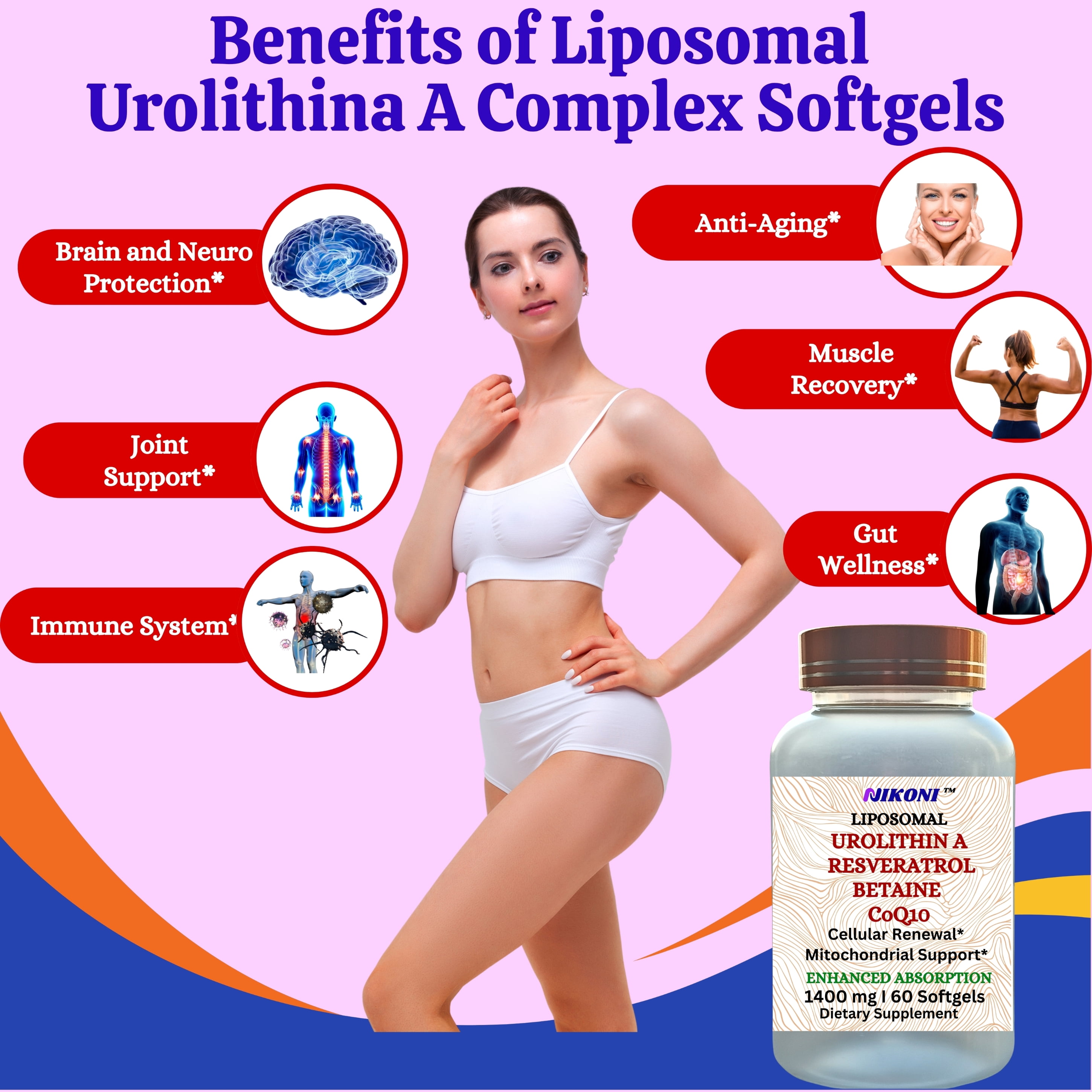 Nikoni Liposomal Urolithin-A Dietary Supplement Maximum Metabolism Healthy Aging Wellness 120 Softgels
