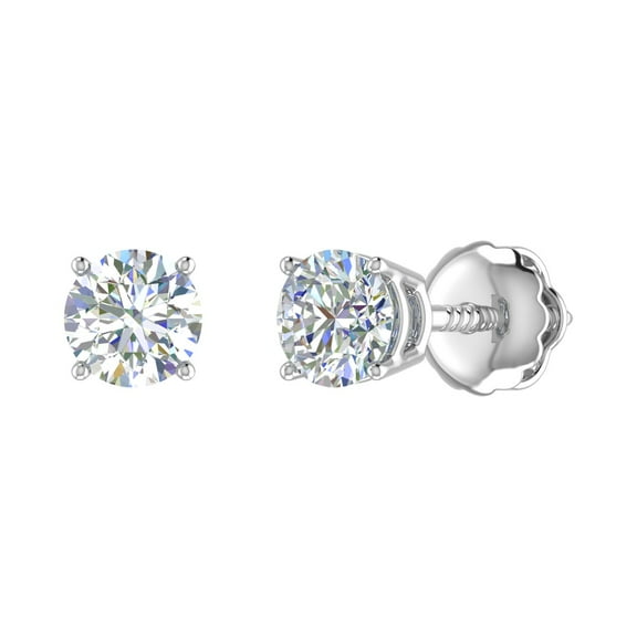 1 Carat 4-Prong Set Diamond Stud Earrings in 14K White Gold (with Screw Back)