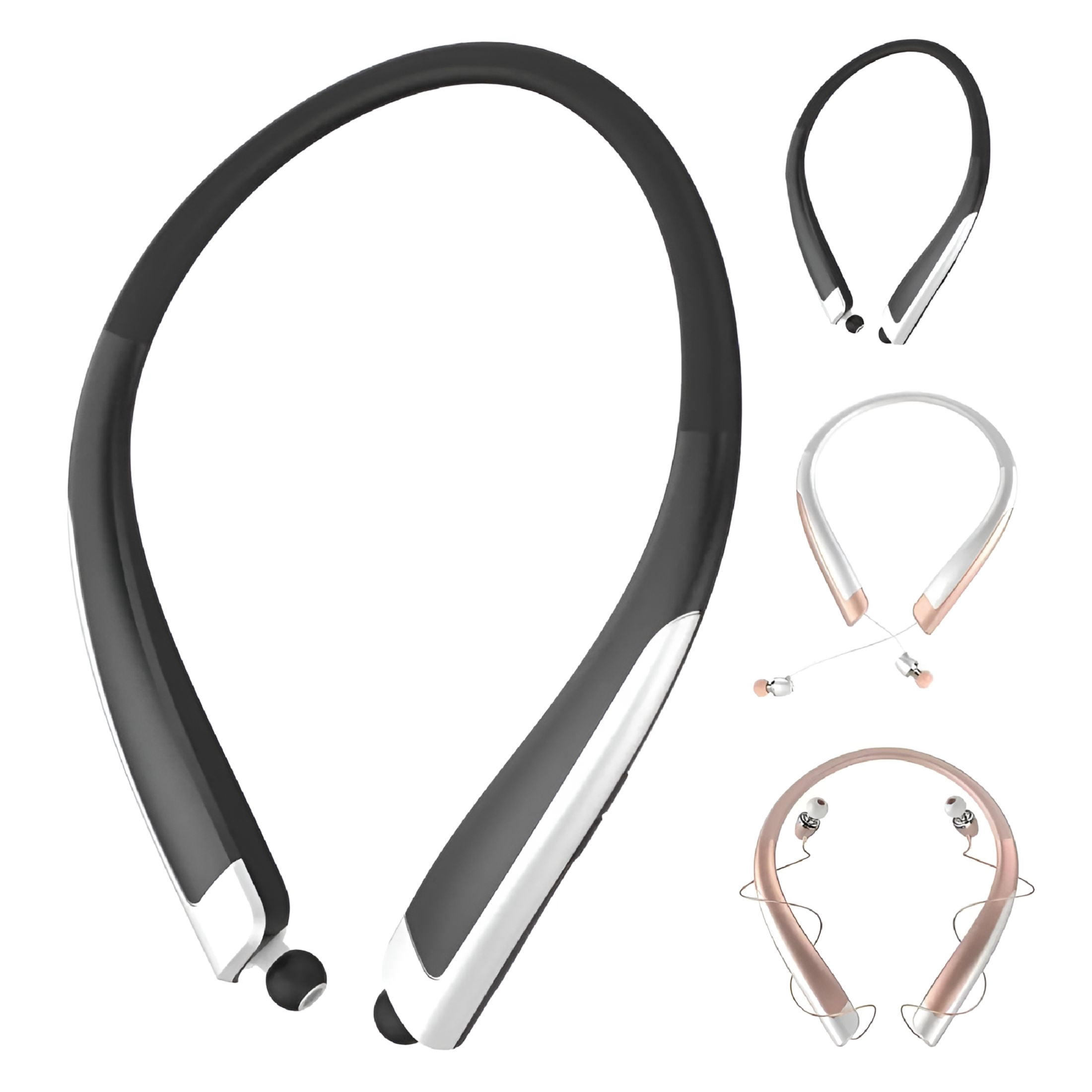 GJX Neckband Bluetooth-Compatible Headphones, Retractable Earbuds IPX4 Sweatproof, Stereo Noise Cancelling Earphones for Workout Sports Driving, Black