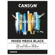 Canson Graduate 9" x 12" Black Mixed Media Paper Pad (12 Sheets), Art Paper for Adults and Students
