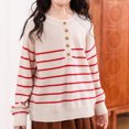 thumbnail image 2 of biudgviw Girls Sweaters Cotton Striped Knit Blouses Tops Long Sleeve Crew Neck Childrens Pullover Shirts for 4-16 Years, 2 of 7