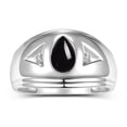 thumbnail image 1 of RYLOS Men's Rings Sterling Silver Pear Shape Tear Drop Cabochon Gemstone & Diamond Rings; Cabochon Onyx   Size 12, 1 of 5