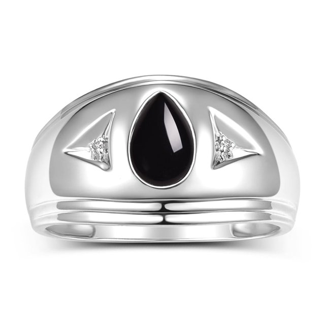 RYLOS Men's Rings Sterling Silver Pear Shape Tear Drop Cabochon Gemstone & Diamond Rings; Cabochon Onyx Size 12