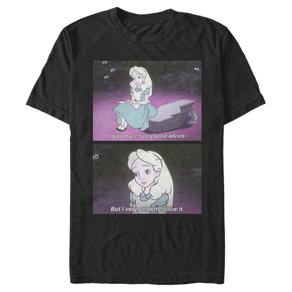 Men's Alice in Wonderland Very Good Advice Scene Graphic Tee Black X Large
