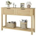thumbnail image 4 of Table Console Cannelée Noire avec 2 Tiroirs et Tablette de Rangement - Table d'Entrée Moderne en Bois - Table d'Appoint Étroite et Compacte pour Canapé pour Salon, Couloir, Vestibule - Cadre Durable en MDF et Métal, 4 of 8
