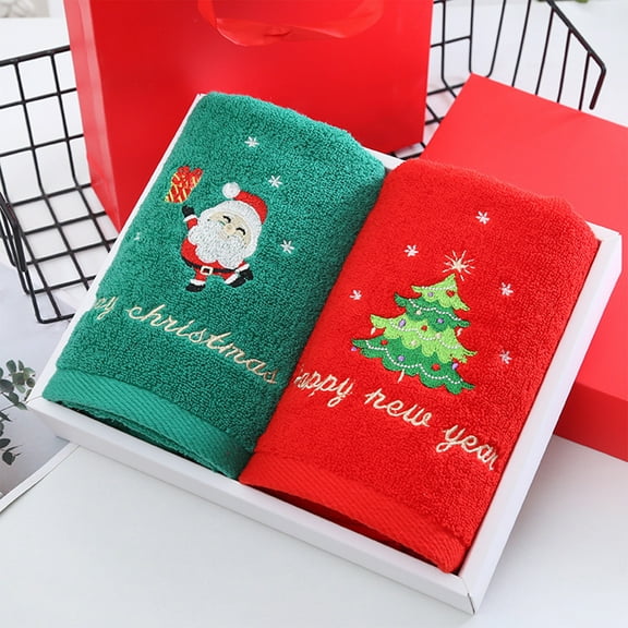 Oggfader Hand Wash Washing Soft Water Holidy Embroidered Gift Towels Washcloth Absorption Comfortable Xmas Kitchen Cotton Absorbent Christmas For Dish Cloths Face On Clearance