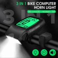 thumbnail image 1 of 3 in 1 Bike Computer with Headlight Horn IP64 Multifunction Cycling Bike Speedometer Large LCD Screen Black, 1 of 5