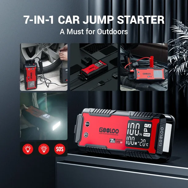 GOOLOO GT6000 6000A Jump Starter – 100W Bi-Directional Fast Charger, 99.9Wh, 12V Lithium Polymer, Portable
