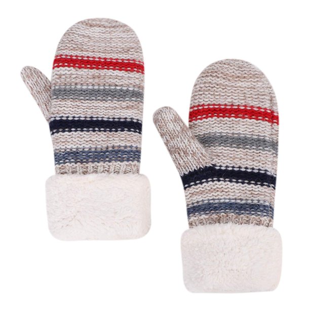 Guantes de Punto de Invierno para Mujer Guantes de Punto con Forro Polar Guantes de Invierno engrosados con Dedos Completos para Mujer Guantes de Punto Guantes de Punto con diseño a Rayas