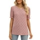 thumbnail image 1 of Blusa elegante de cuello redondo y manga corta de verano para mujer para fiestas, talla S, color marrón, con estampado de jacquard hueco, 1 of 6
