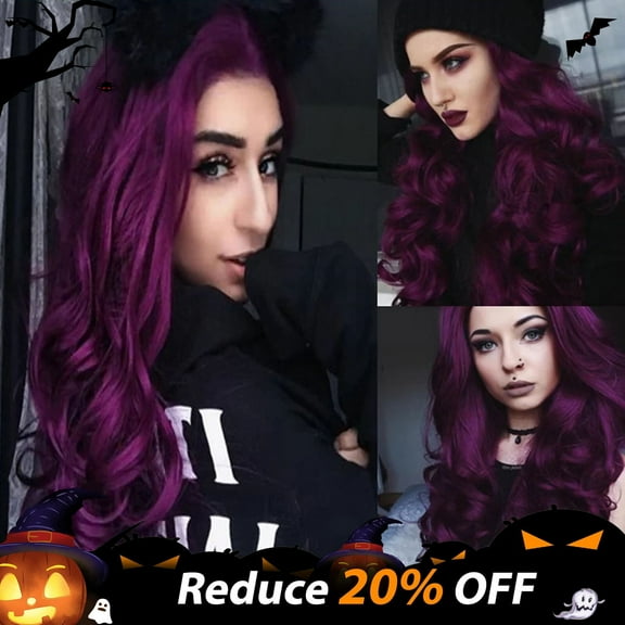 UTOURS Fashion Women Long Purple Hair Full Wig Natural Curly Wavy Synthetic Hair Wigs
