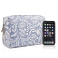 thumbnail image 4 of Cute Makeup Bag Travel Cosmetic Bag Organizer Toiletry Bag Make up Bags with Compartments Pouch Purse for Women & Men, Blue Leaf, 4 of 7