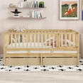 thumbnail image 2 of Full Size Wood Daybed with Fence Guardrails and 2 Drawers, Split into Independent Floor Bed & Daybed, Natural, 2 of 9