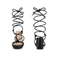 thumbnail image 4 of BLISSFUL STEP Square Toe Strappy Lace Up Slingback Block Heel Sandals for Women Black 6, 4 of 5