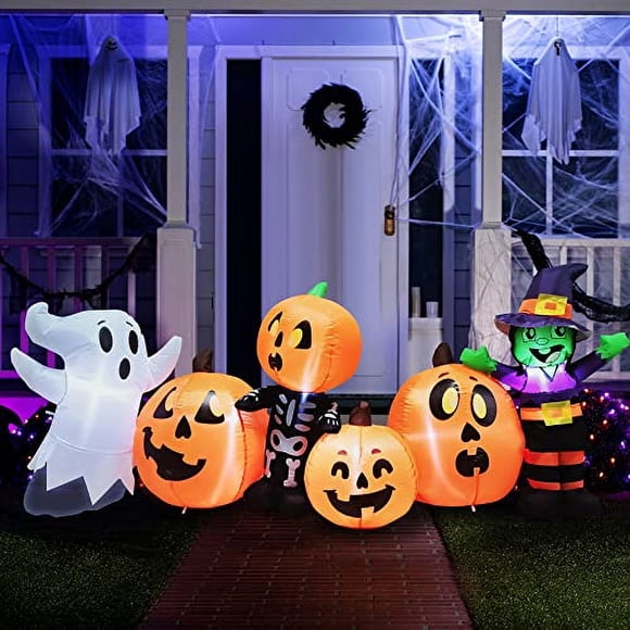 Decoraciones Inflables de Halloween Joiedomi 8 Pies con Tres Personajes y Calabaza LED para Fiestas