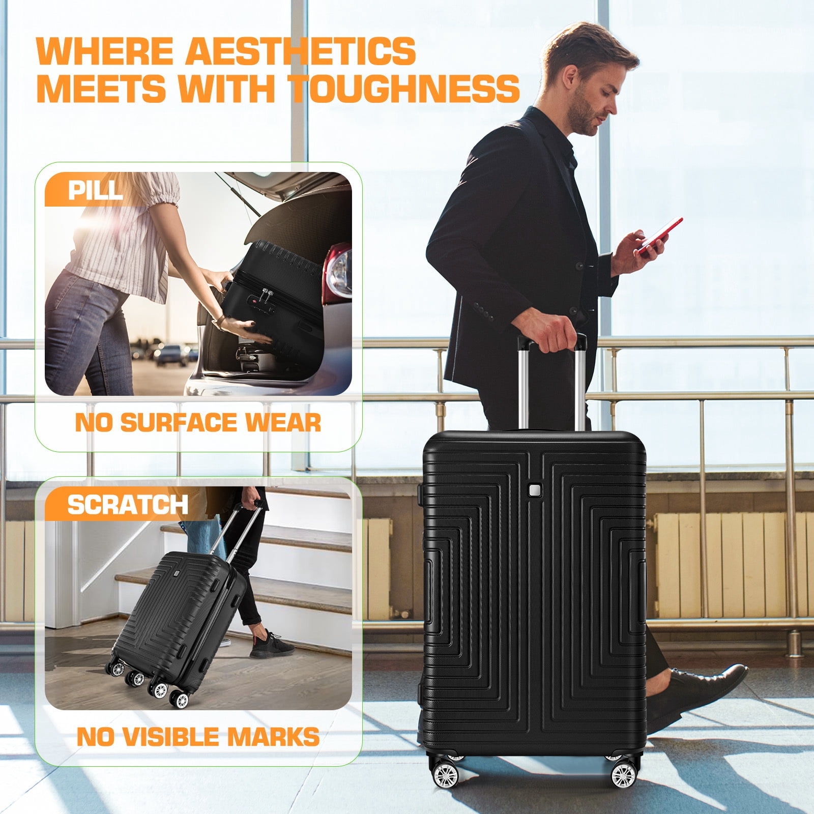 COBIZI Luggage Sets 5 Piece, ABS+PC Hard Shell Suitcases with Wheels, TSA Aproved Lock and Carry on Bags, Travel Suit Case Set for Men and Women, (5-Piece, Black)