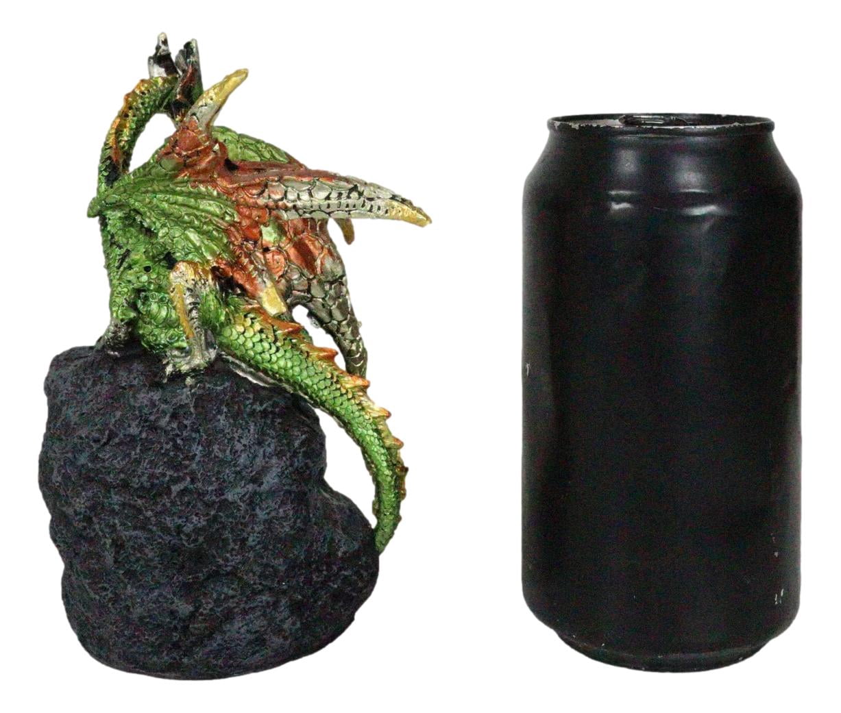 Terra Green Iridescent Dragon On Faux Geode Rock Quartz Crystal Cove Figurine