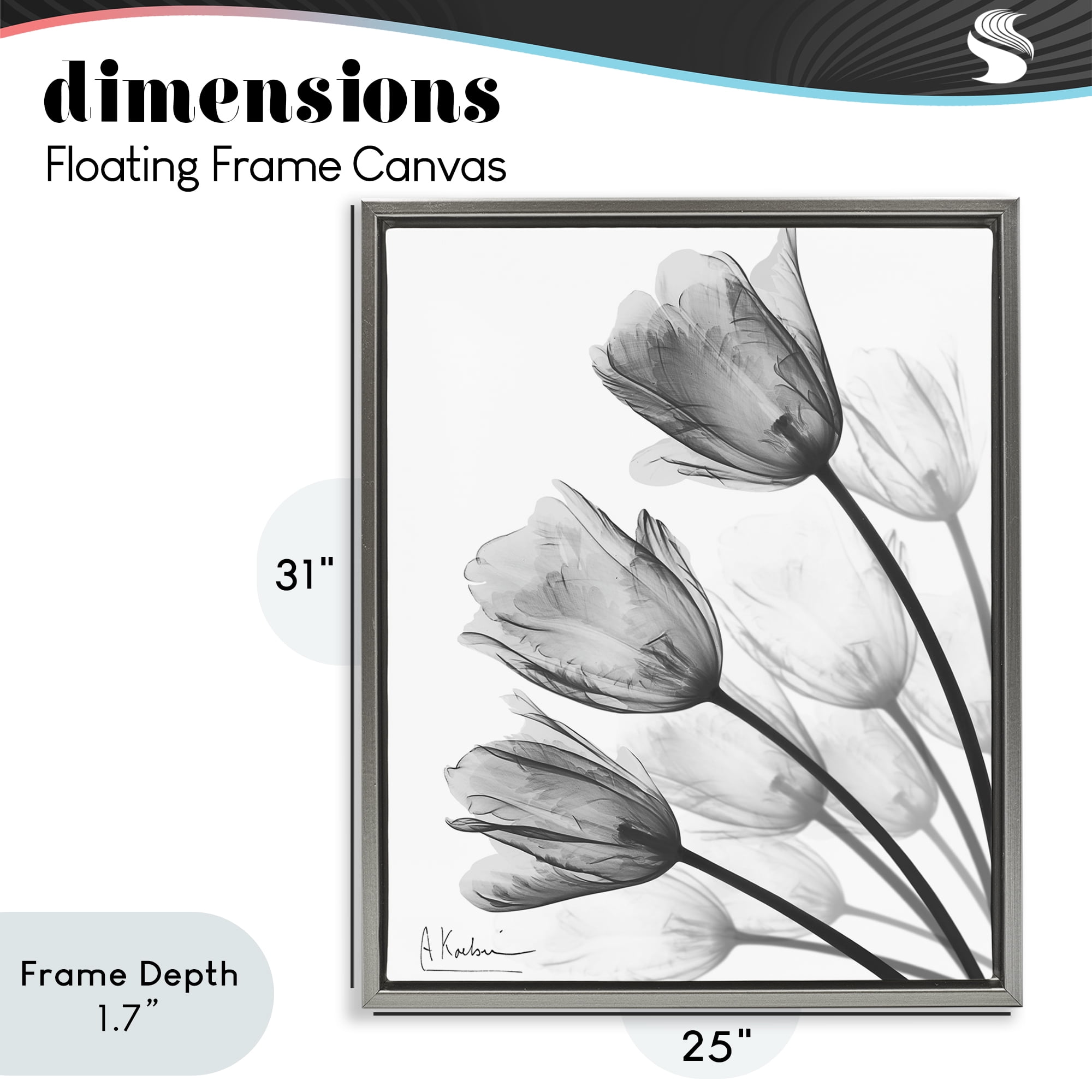 Stupell Industries Minimalist Tulip Fan Gray Framed Floater Canvas Wall Art, design by Albert Koetsier