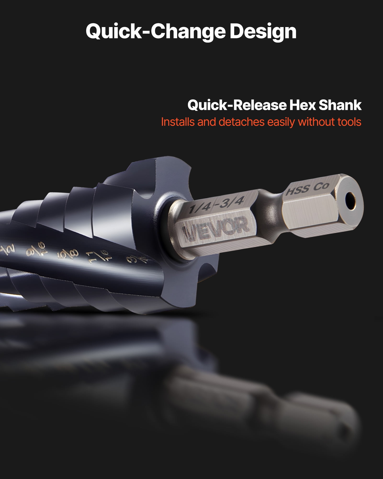 VEVOR Step Drill Bit Set, 1/8 - 7/8 inch, 3 Pieces Step Drill Bits, 1/4 inch Hex Shank, TiAlN Coating Cobalt HSS High Speed Steel, for Metal, Stainless Steel, Aluminum, Wood, Plastic, Fiberglass