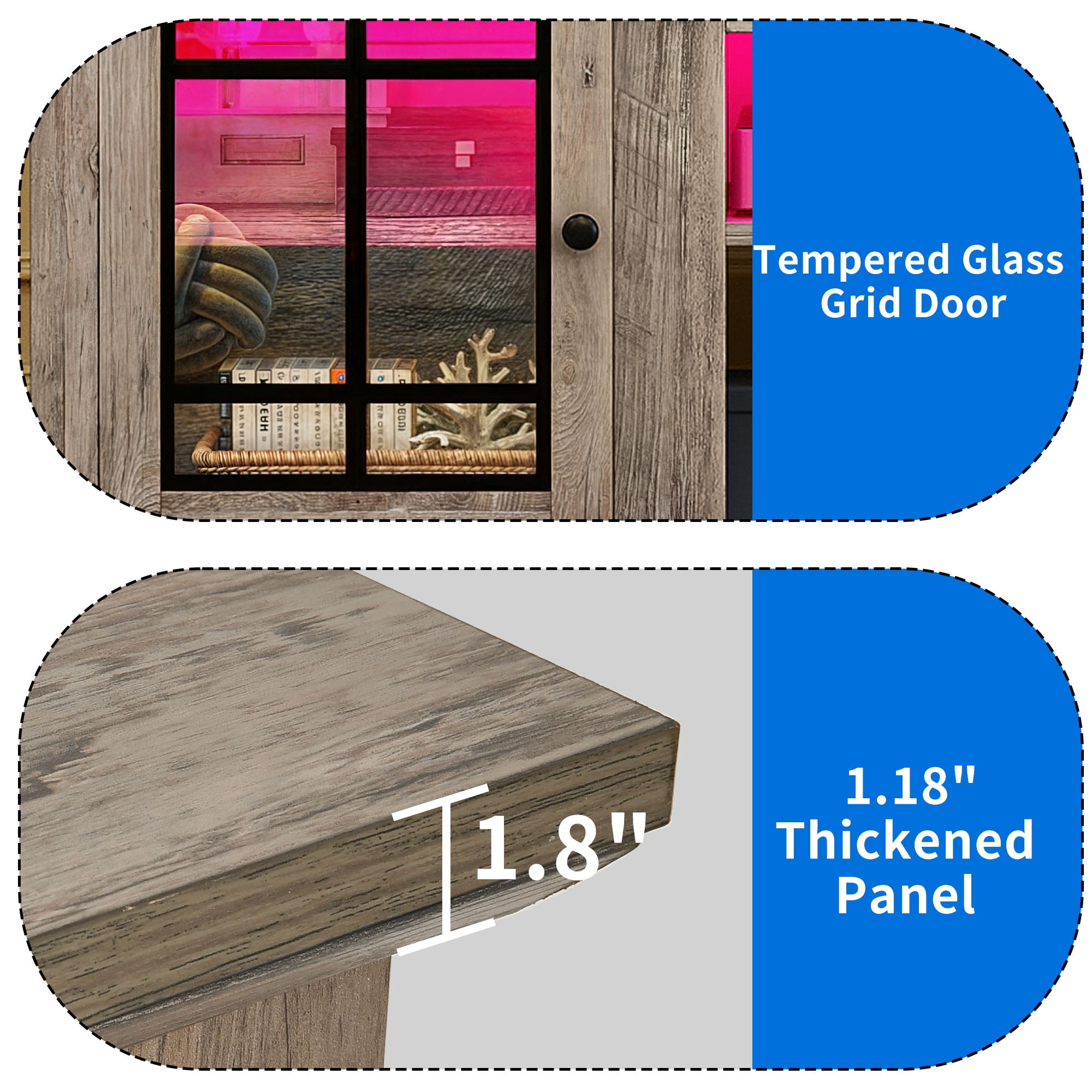 Uforic Farmhouse LED TV Stand for TV up to 70" with Glass Door, Wood TV Media Console for Living Room, Rustic Oak