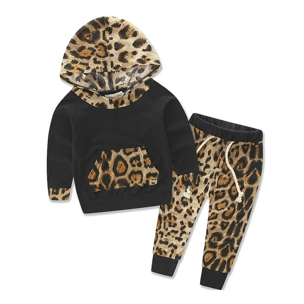Xiaoluokaixin Newborn Kid Baby Girl Leopard print Clothes Tops+Pants