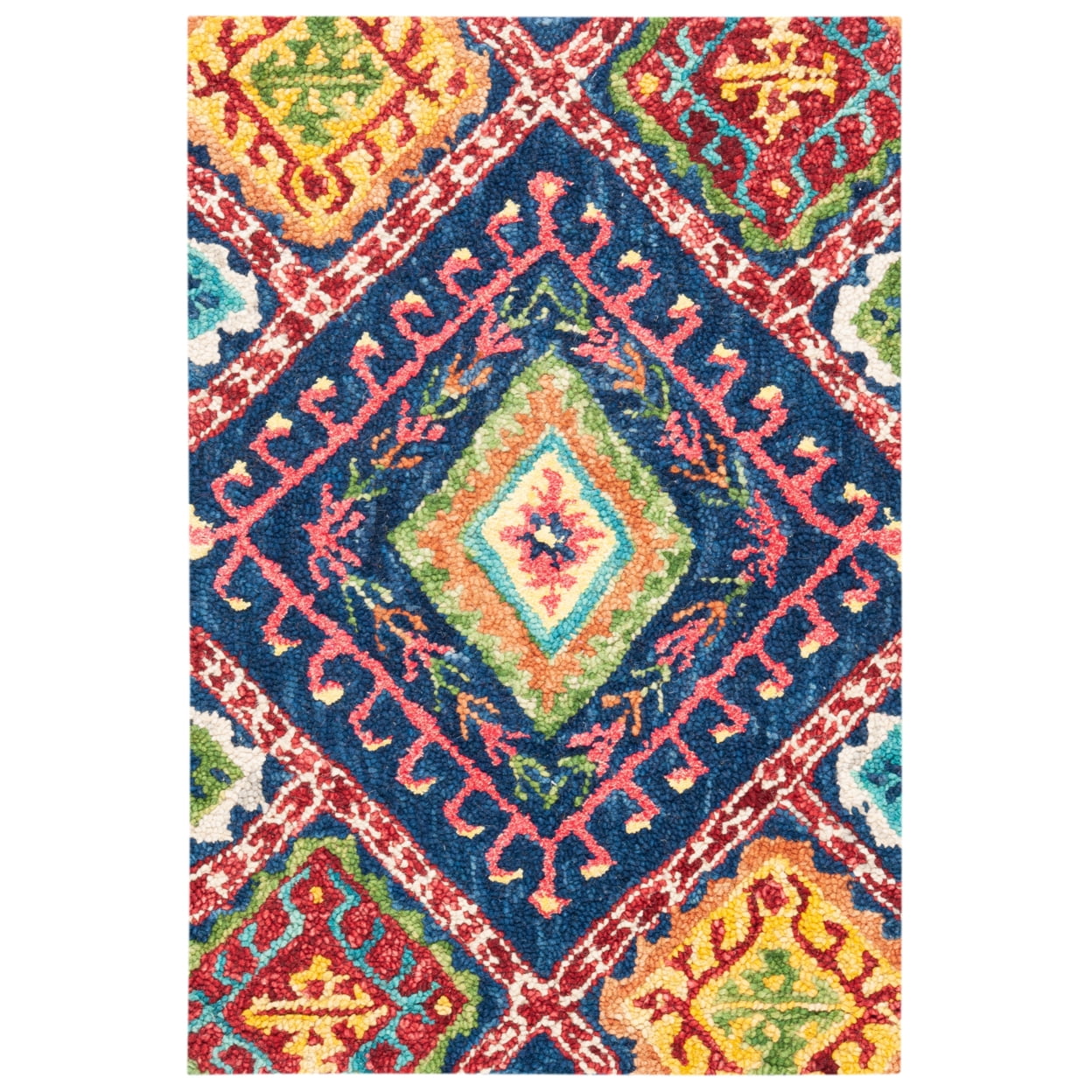SAFAVIEH Aspen Mia Geometric Diamonds Wool Area Rug, Blue/Multi, 6' x 9'