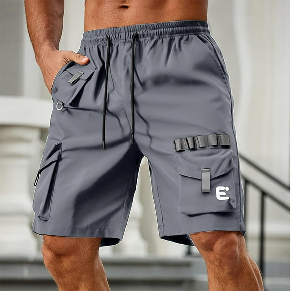 Styesk Mens Shorts Men's Solid Color Sports Fitness Training Shorts Pockets Cargo Cropped Pants