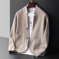 thumbnail image 4 of Stand Collar Long Sleeve Pockets Single Breasted Knitted Jacket Men Spring Autumn Solid Color Office Blazer Coat Male Clothing, 4 of 8