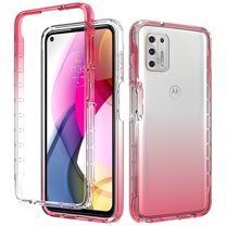 Mantto Motorola Moto G Stylus 2021 Case, Full Body Clear Protection Case PC Bumper & Rubber TPU Two-layer structure Front & Back Gradient Color Bumper Frame Rubber Phone Case - Red