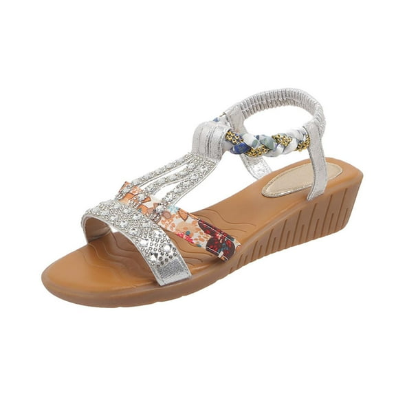 Silver Boho Sandals,Beach Shoes Women Sandals,Vintage Wedge Sandals for Women,Elegant Sandal,Womens Wide Width Sandals with Arch Support