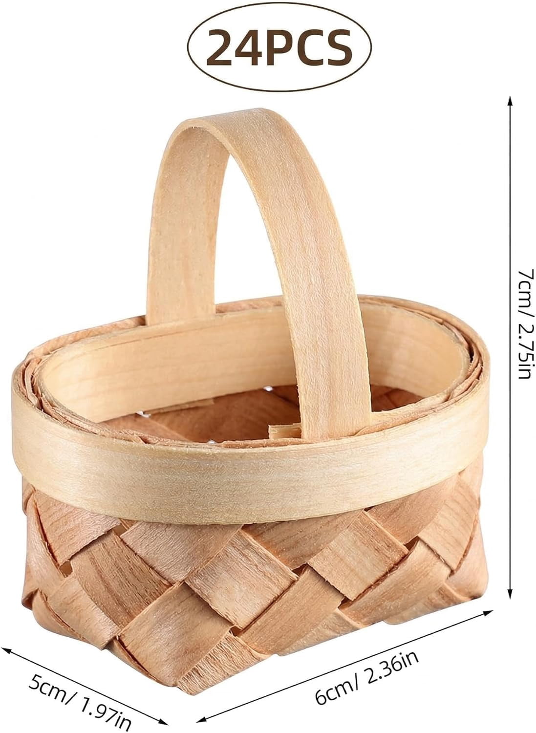 24 Pack Mini Woven Baskets with Handles, Farmhouse Miniature Flower Basket for Easter Wedding Party Favors, Arts and Crafts, School Projects and Photography Props