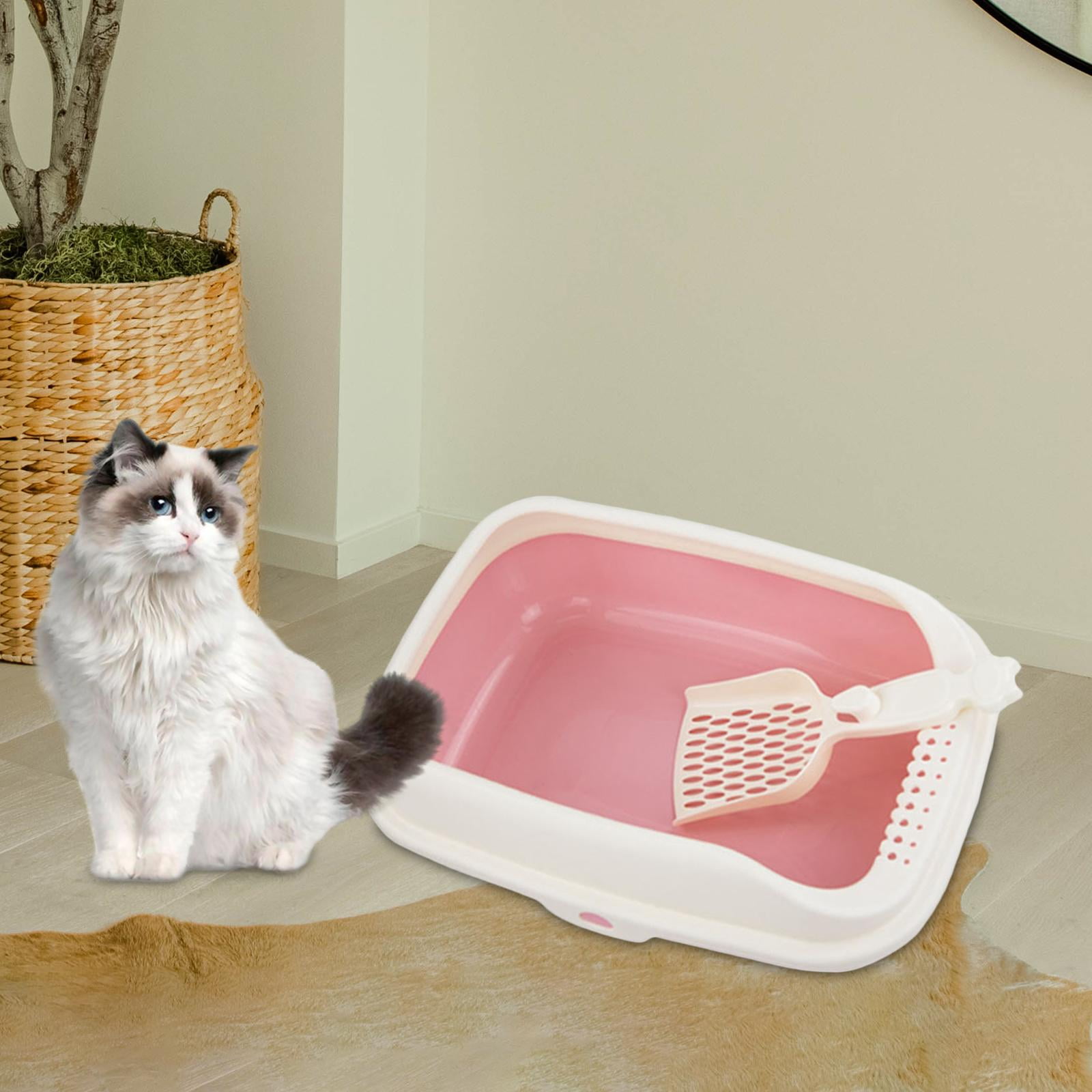 Bvdfgk Cat Litter Box Open Top Kitty Litter Box Tray, Cat Sandbox Semi Enclosed, Litter pink L