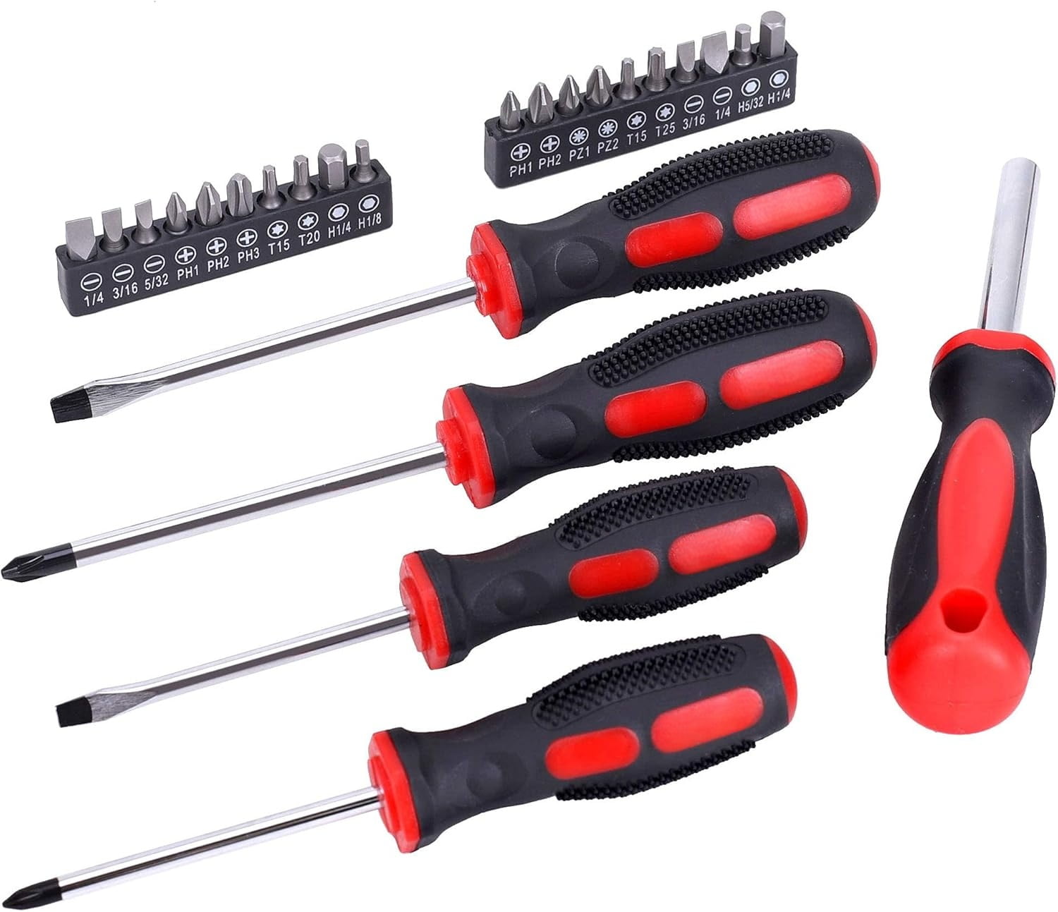 215-Piece Home Repairing Tool Set with 12-Inch Wide Mouth Open Storage Bag,Household Hand Tool Kit,Red