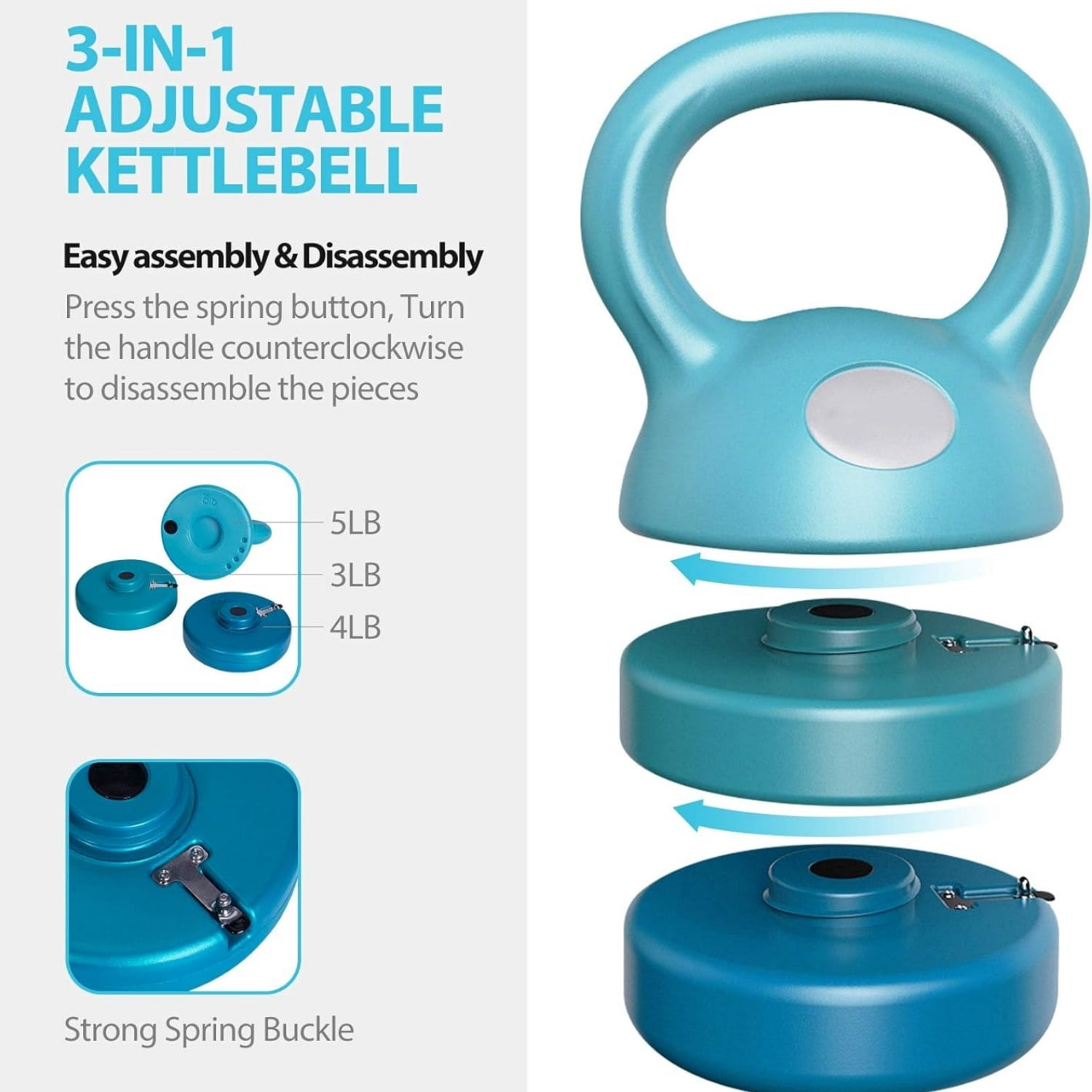 Adjustable Kettlebell Weights Set Cast Iron Exercise Fitness Kettle Ball Grip 5, 8, 9,12lb Free Weight Men Women Kettlebells for Home Gym Workout Ballistic, Core,Strength Training