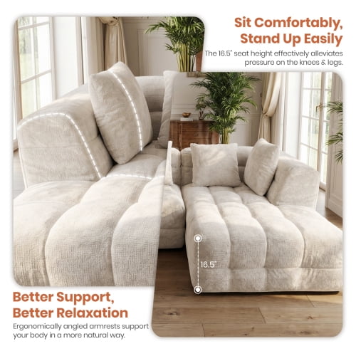 Corduroy 104.7" L-Shaped Modular Cloud Sectional Sofa, Oversized Deep Seat, 1000LBS Weight Capacity, No Assembly, Convertible Corner Chaise for Apartment, Beige