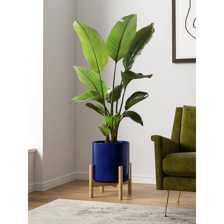 Bemay Large Indoor Ceramic Plant Pot with Drainage Hole and Plug, Modern Blue 12 Inch Planter for Tall Plants and Trees