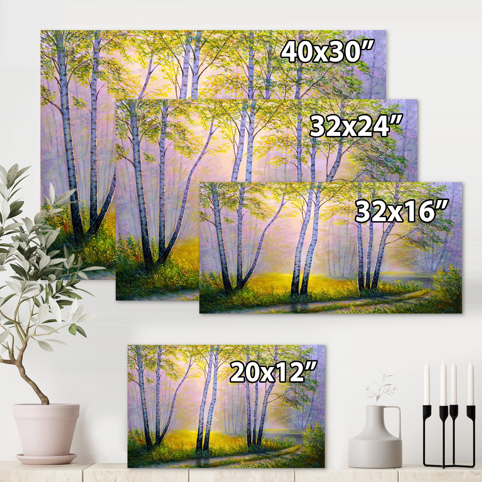 Designart ' Sunrise Glow Through The Birches I ' Traditional Canvas Wall Art Print