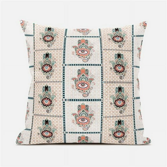 Hamsa Hand Paisley Duo Throw Pillow with Removable Cover in White Black 18x18