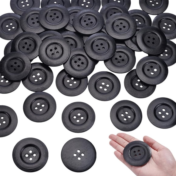 44Pcs Large Wooden Buttons 2.3"x0.2" Polished Sewing Buttons 4 Hole Flat Round Classic Wooden Fastener for Sewing Pillow Covers Headbands DIY Clothing Bag Decoration Supplies Black