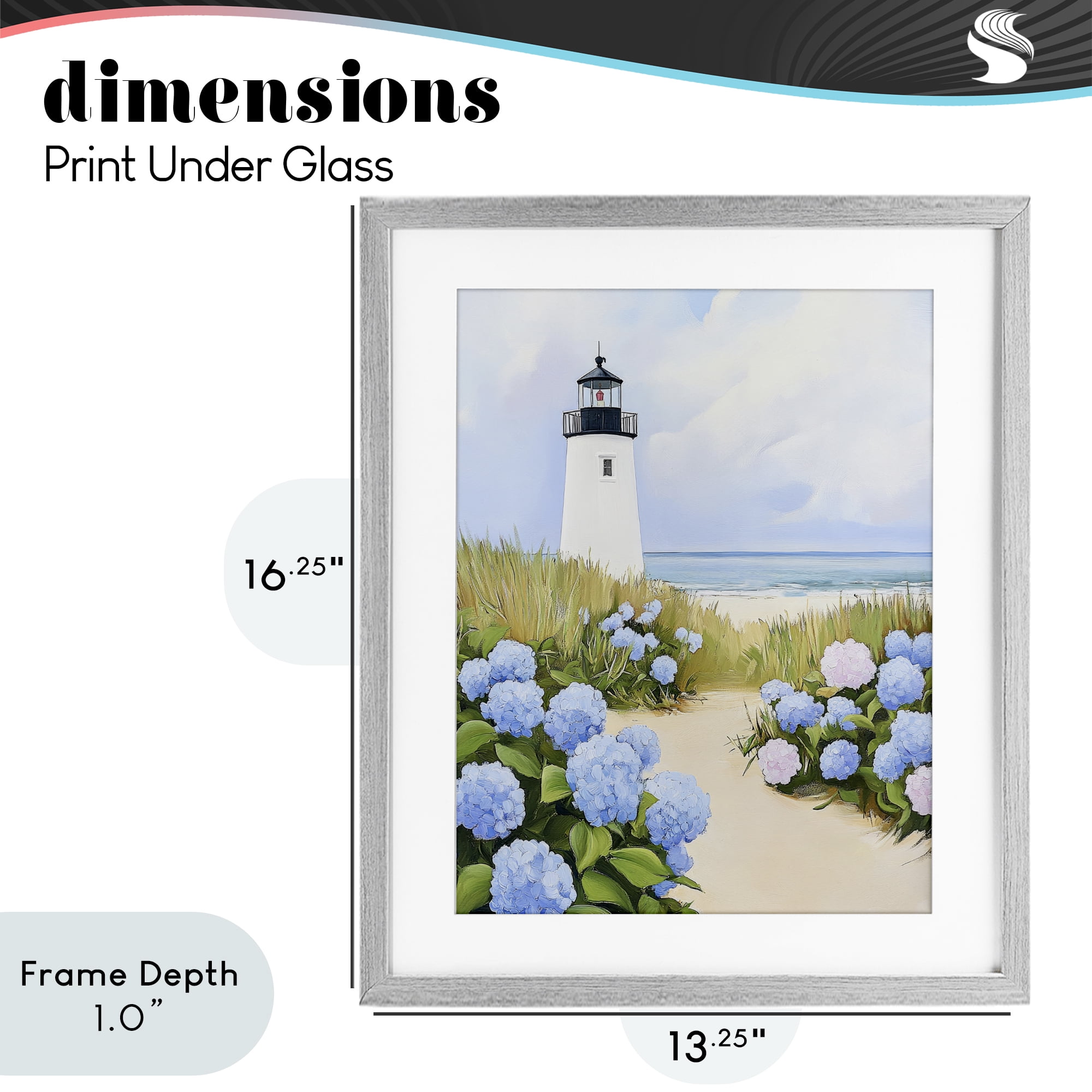 Stupell Industries Hydrangea Path Leading to Lighthouse Gray Framed Print Under Glass, design by Sisi and Seb