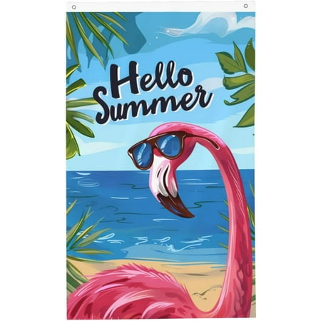 Vibrant Summer Flamingo 4x6 ft Flag Palm Leaves Vertical Banner with Grommets,Welcome Yard Outdoor Indoor Decorations