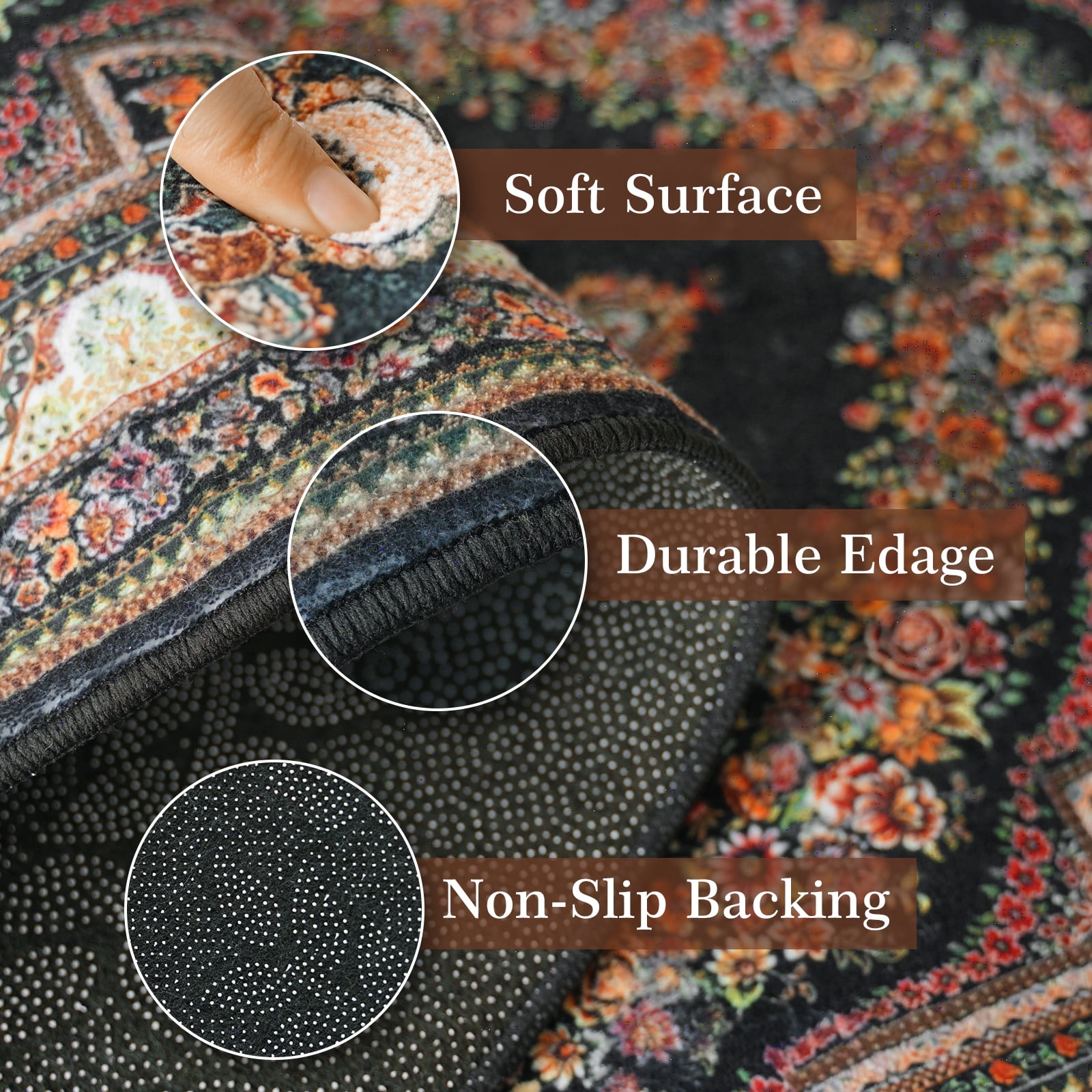 Mitzzllc Vintage Washable Hallway Runner Rug, Black and Beige, 2FT*10FT, Non-Slip Backing